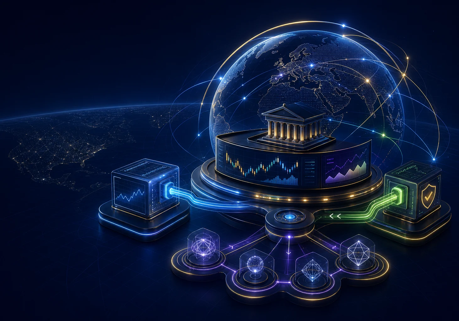 A global SmartifyTrade technology ecosystem connecting education, market analysis, secured execution, and governed artificial intelligence